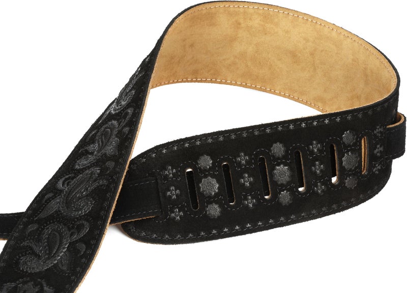 Levy's Leathers 3" Suede Leather Guitar Strap Tooled with a Paisley Pattern,Black - Image 5