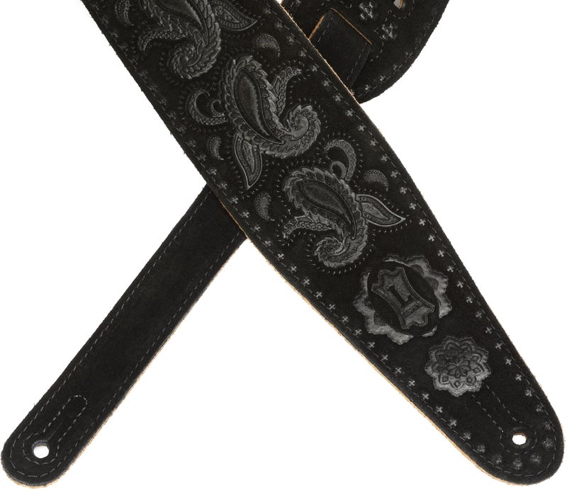 Levy's Leathers 3" Suede Leather Guitar Strap Tooled with a Paisley Pattern,Black - Image 2