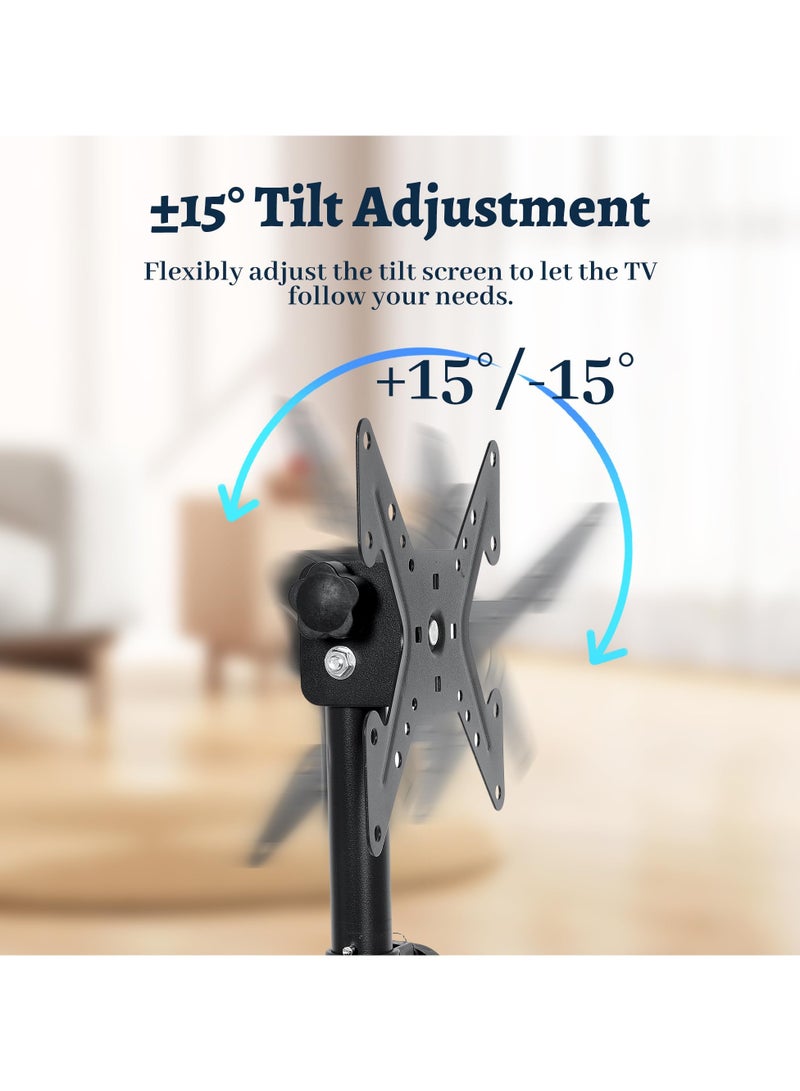 شو وو حامل أرضي للتلفزيون مع حامل قابل للإمالة وحامل تلفزيون VESA مع ارتفاع قابل للتعديل ودوار 360 درجة، حامل تلفزيون على الأرض من 12 إلى 42 بوصة، موفر للمساحة لزاوية غرفة النوم وغرفة المعيشة - Image 5
