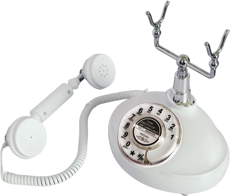 TelPal Retro Corded Landline Phone, White Classic Vintage Old Fashion Telephone for Home & Office, Wired Antique Home Phone Gift for Seniors (Rotary Dial Button) - Image 5