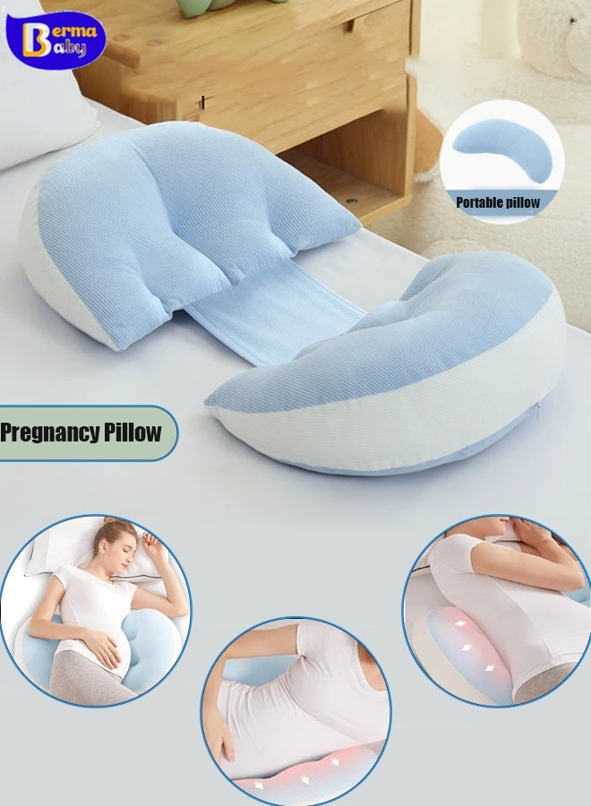 Berma Baby Pregnancy sleeping pillow  pregnancy pillow, pregnancy body pillow, supports pregnant women's back, legs, abdomen, buttocks, detachable and adjustable, with pillowcase (blue)  - Image 1