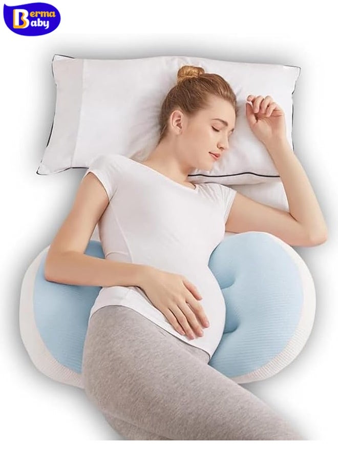 Berma Baby Pregnancy sleeping pillow  pregnancy pillow, pregnancy body pillow, supports pregnant women's back, legs, abdomen, buttocks, detachable and adjustable, with pillowcase (blue)  - Image 3