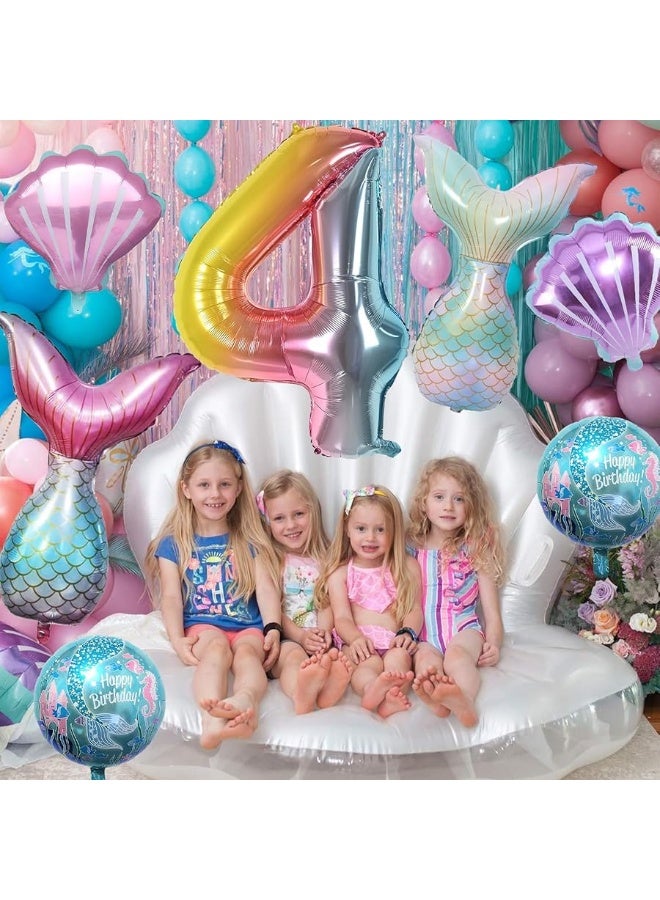 Sowide 4th Mermaid Birthday Decorations,Little Mermaid Party Decoration Mermaid Balloons Kit Sea Balloon Mermaid Foil Balloon Mermaid Tail Balloons for Girls Mermaid Party Baby Shower - Image 1