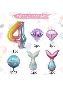 Sowide 4th Mermaid Birthday Decorations,Little Mermaid Party Decoration Mermaid Balloons Kit Sea Balloon Mermaid Foil Balloon Mermaid Tail Balloons for Girls Mermaid Party Baby Shower  - Image 2