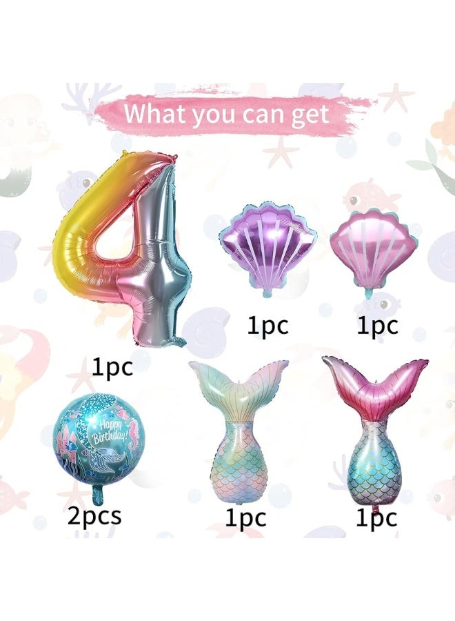Sowide 4th Mermaid Birthday Decorations,Little Mermaid Party Decoration Mermaid Balloons Kit Sea Balloon Mermaid Foil Balloon Mermaid Tail Balloons for Girls Mermaid Party Baby Shower - Image 2