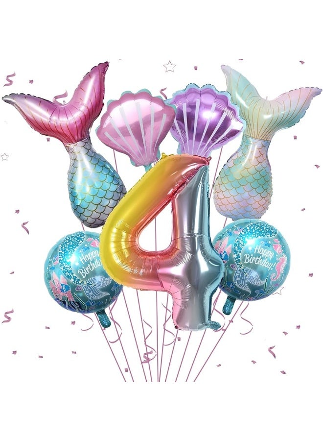 Sowide 4th Mermaid Birthday Decorations,Little Mermaid Party Decoration Mermaid Balloons Kit Sea Balloon Mermaid Foil Balloon Mermaid Tail Balloons for Girls Mermaid Party Baby Shower - Image 5