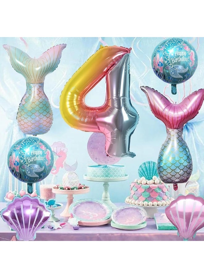 Sowide 4th Mermaid Birthday Decorations,Little Mermaid Party Decoration Mermaid Balloons Kit Sea Balloon Mermaid Foil Balloon Mermaid Tail Balloons for Girls Mermaid Party Baby Shower - Image 4