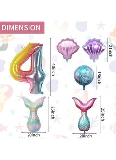Sowide 4th Mermaid Birthday Decorations,Little Mermaid Party Decoration Mermaid Balloons Kit Sea Balloon Mermaid Foil Balloon Mermaid Tail Balloons for Girls Mermaid Party Baby Shower  - Image 3