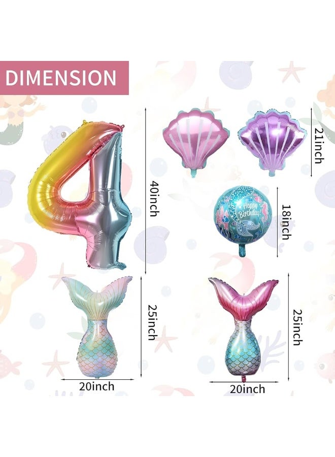 Sowide 4th Mermaid Birthday Decorations,Little Mermaid Party Decoration Mermaid Balloons Kit Sea Balloon Mermaid Foil Balloon Mermaid Tail Balloons for Girls Mermaid Party Baby Shower - Image 3