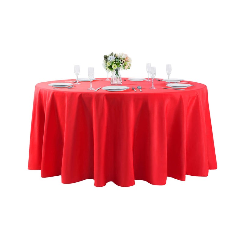 Cupuamon 132 inch Round Tablecloth Washable Polyester Table Cloth Decorative Table Cover for Wedding Party Dining Banquet132 inchRed