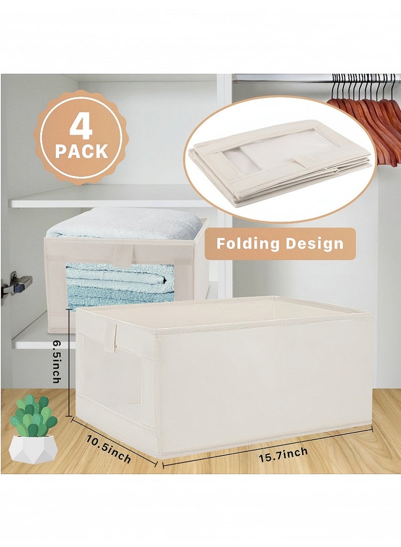 Kibee 4 Pack Wardrobe Clothes Organizer, Foldable Fabric Storage Boxes with Clear Window, Closet Drawer Bins for Clothes, Jeans, Pants, Sweaters and Dresses - Image 2