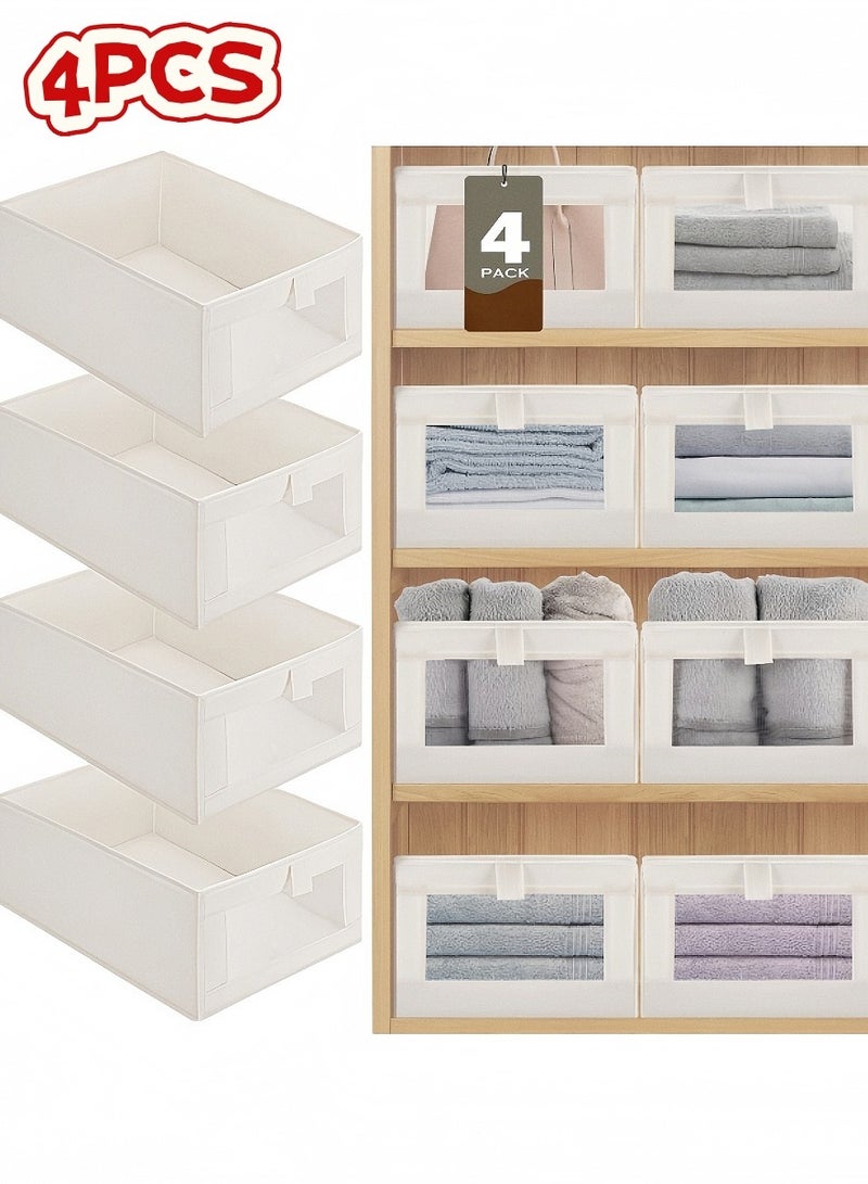 Kibee 4 Pack Wardrobe Clothes Organizer, Foldable Fabric Storage Boxes with Clear Window, Closet Drawer Bins for Clothes, Jeans, Pants, Sweaters and Dresses - Image 1