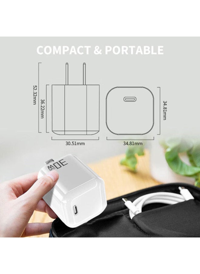 Jabil Compatible With Apple A2179 A2337 A1534 A1932 A1540 A1882 A2164, 30w Gallium Nitride Power Adapter Charger Cable