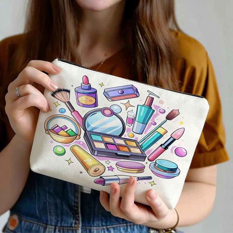 1pc Cartoon Makeup Tool Storage Pouch Vibrant Makeup Themed Cosmetic Bag 22x18cm Portable Daily Organizer For Girls Machine Washable Easy Care Fabric - Image 4
