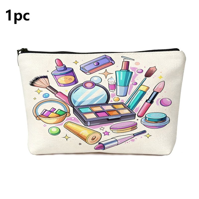 1pc Cartoon Makeup Tool Storage Pouch Vibrant Makeup Themed Cosmetic Bag 22x18cm Portable Daily Organizer For Girls Machine Washable Easy Care Fabric - Image 1