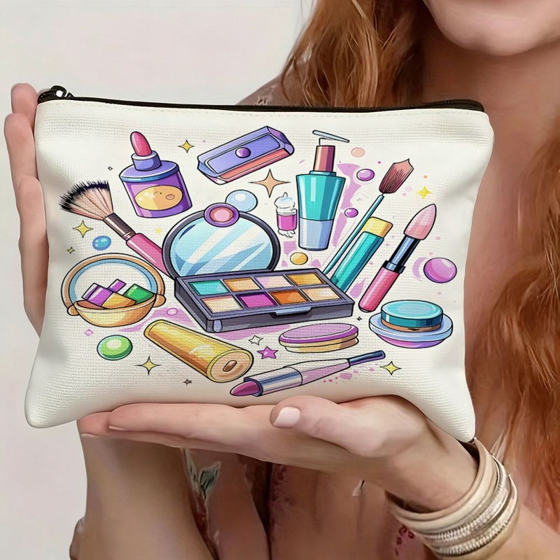 1pc Cartoon Makeup Tool Storage Pouch Vibrant Makeup Themed Cosmetic Bag 22x18cm Portable Daily Organizer For Girls Machine Washable Easy Care Fabric - Image 3