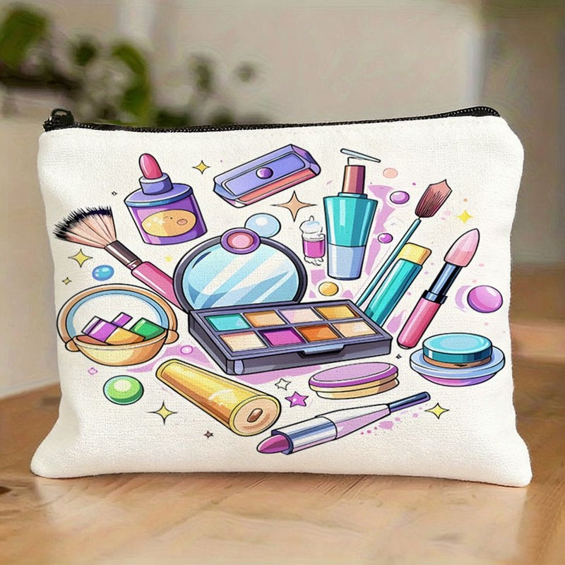 1pc Cartoon Makeup Tool Storage Pouch Vibrant Makeup Themed Cosmetic Bag 22x18cm Portable Daily Organizer For Girls Machine Washable Easy Care Fabric - Image 2