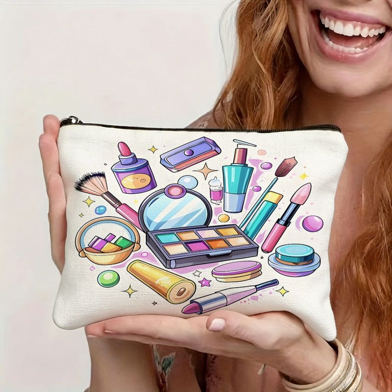 1pc Cartoon Makeup Tool Storage Pouch Vibrant Makeup Themed Cosmetic Bag 22x18cm Portable Daily Organizer For Girls Machine Washable Easy Care Fabric - Image 5