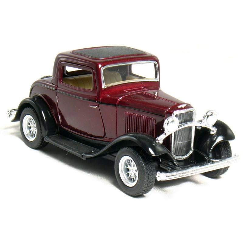 KiNSMART 1932 Ford 3-Window Coupe 1:34 Scale 5" Set of 4 Geen Maroon Red Yellow Die Cast Metal Model Toy Classic Car - Image 3