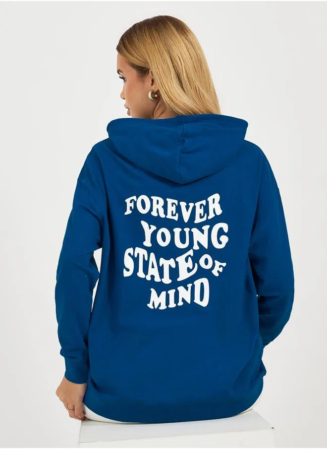 Styli Regular Fit Longline Slogan Print Hoodie
