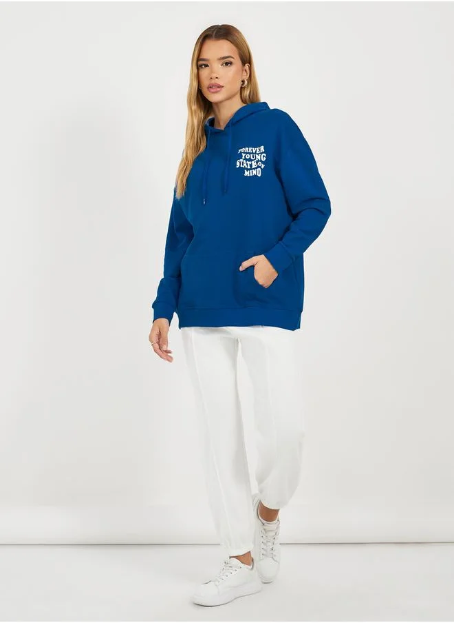 Styli Regular Fit Longline Slogan Print Hoodie