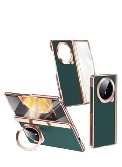 Case Compatible with Honor Magic V3 Case, [Built-in Screen Protector] Plating Frame Plain Leather Case Lens Kickstand All-inclusive Hinge Protective Cover