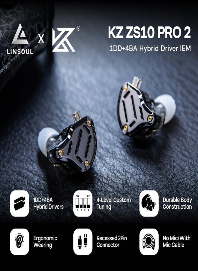 Linsoul KZ ZS10 PRO 2 In Ear Monitor IEM, 1DD+4BA Hybrid Wired Earbuds, with 4-Level Tuning Switch, 3-Way Crossover Gaming Earbuds, Silver-plated IEM Cable for Musician Audiophile (Without Mic) - Image 3