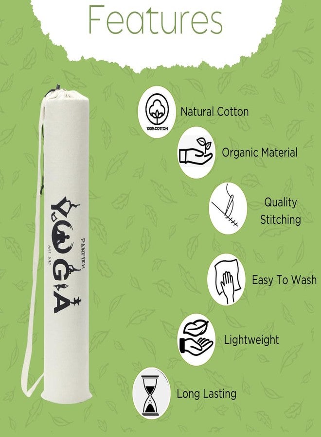 PANFIKH Yoga Mat Bag Holder - Natural Cotton Yoga Mat Cover Bag with Shoulder Strap, Suitable for Yoga Mats up to 8mm Thickness - Image 3