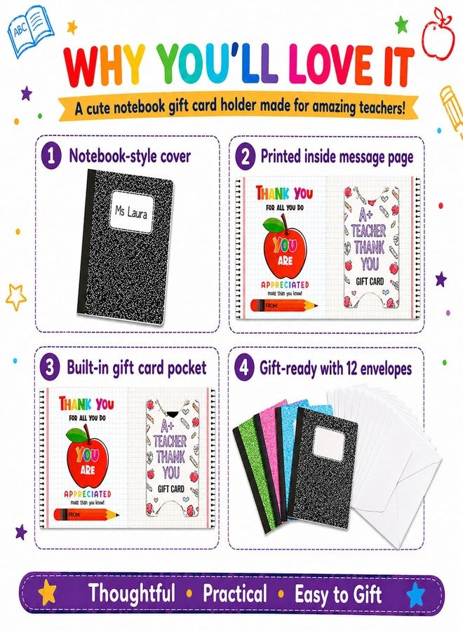 KATINAT Teacher Appreciation Gifts 12 Pack, Notebook Money Holder for Cash Gift with Envelopes, Teacher Gift Card Holder, End of Year Gifts Back to School Appreciation Week - Image 3