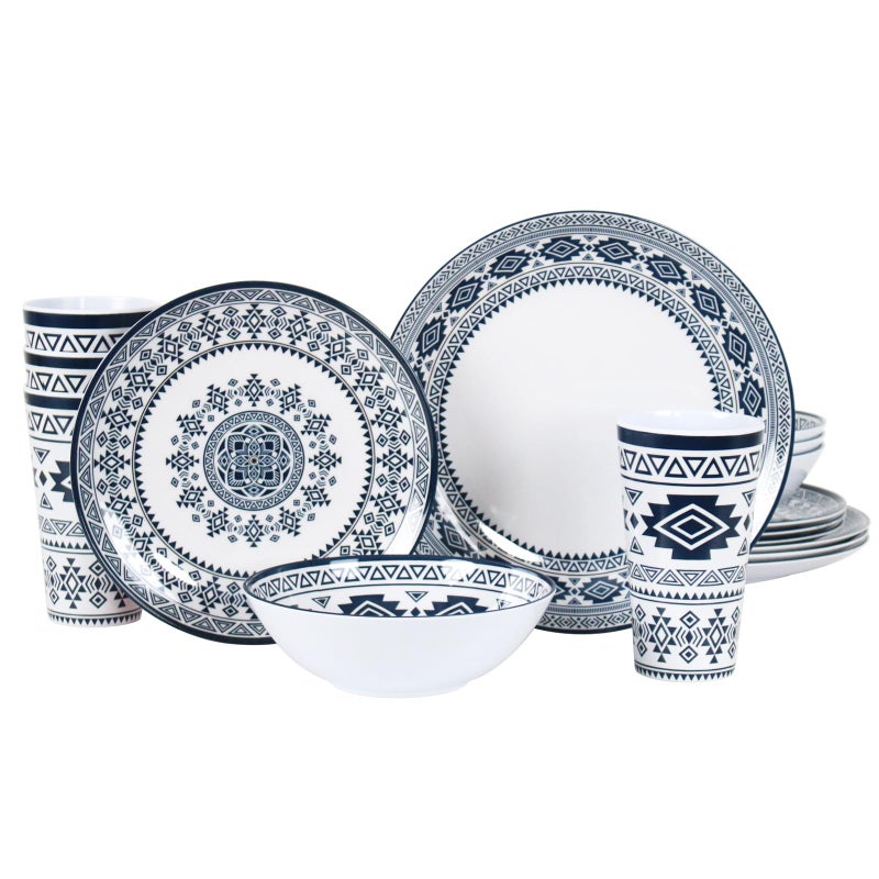DAPOTO Melamine Dinnerware Set for 416 PcsCamping Dishes Set with Dinner PlatesSalad Plates Bowls and CupsLightweight and UnbreakableIndoor and Outdoor Use
