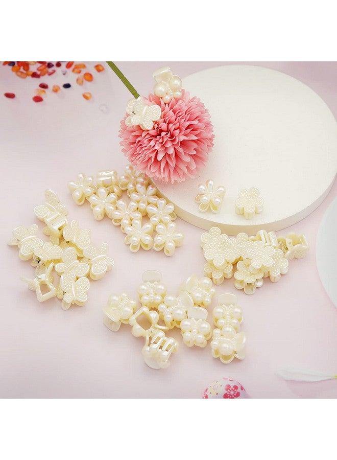 RechicGu 40 Pcs Mini Pearl Claw Clips For Women Girls Sweet Artificial Clamps Daisy Butterfly Flower Decoration Hair Accessories (Flowerdaisydragonfliesbutterflies) - Image 2
