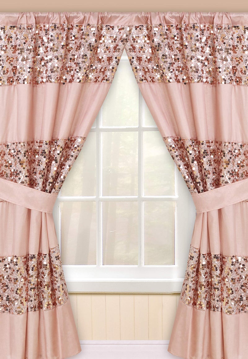 Popular Bath Sinatra Blush curtain Classic Luxury Window curtain Contemporary Decor Blush color Unique Design Stylish Bathroom Window Curtain (36" x 54" each) set of 2 Tie Decor Bling Mosaic - Image 5