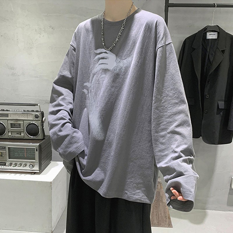 Plus-Sized Long-Sleeved T-Shirt Men'S Fat Top Trendy Hong Kong Style Long T-Shirt Student Casual Base Shirt - Image 1