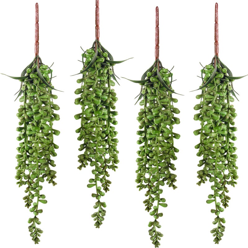 Meiliy Meiliy 4pcs Artificial Succulent Plants Hanging Succulent Plants Faux Succulents Unpotted Branch String of Pearls Plant for Home Kitchen Office Wedding Garden Craft Art Indoor Decor 