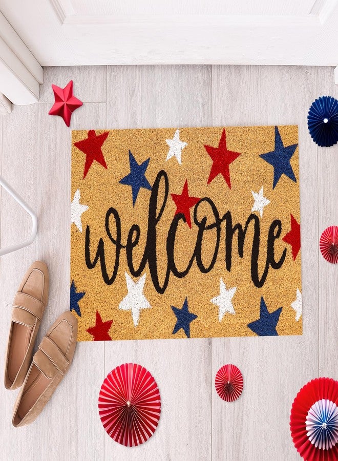 Whaline Patriotic Natural Coir Door Mat 4th of July Red Blue White Star Welcome Doormat Non-Slip Entrance Door Rugs for 250th Anniversary Independence Day Home Decor, 16.5 x 29 Inch - Image 3