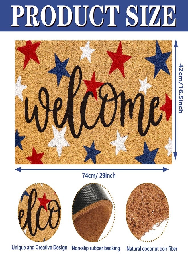 Whaline Patriotic Natural Coir Door Mat 4th of July Red Blue White Star Welcome Doormat Non-Slip Entrance Door Rugs for 250th Anniversary Independence Day Home Decor, 16.5 x 29 Inch - Image 2