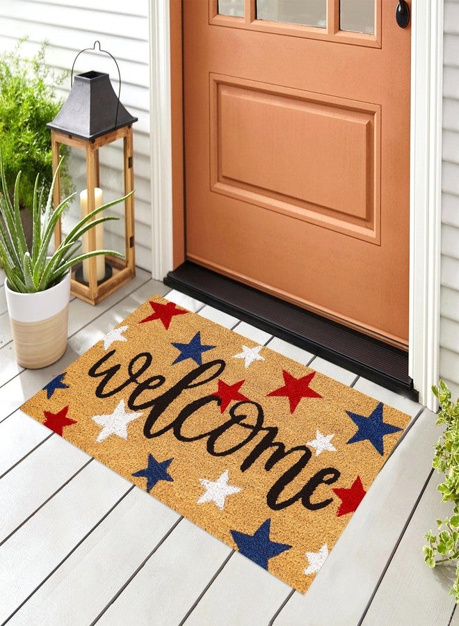 Whaline Patriotic Natural Coir Door Mat 4th of July Red Blue White Star Welcome Doormat Non-Slip Entrance Door Rugs for 250th Anniversary Independence Day Home Decor, 16.5 x 29 Inch - Image 4