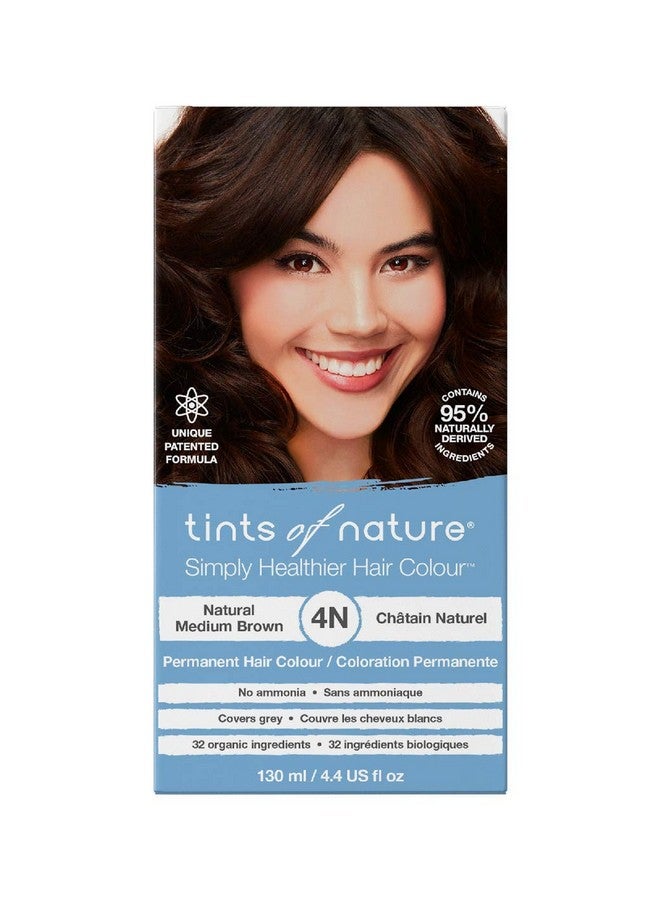 tints of nature 4N Natural Medium Brown Permanent Hair Dye Nourishes Hair And Covers Greys Ammoniafree 130Ml - Image 1