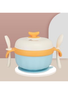 R for Rabbit Safe Feed Storage Baby Feeding Meal Bowl Set With Spoon And Fork For Baby | 304 Stainless Steel Multi-Functional Snack/Fruit Box 350 Gram Capacity (Blue)  - Image 1