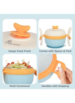 R for Rabbit Safe Feed Storage Baby Feeding Meal Bowl Set With Spoon And Fork For Baby | 304 Stainless Steel Multi-Functional Snack/Fruit Box 350 Gram Capacity (Blue)  - Image 4