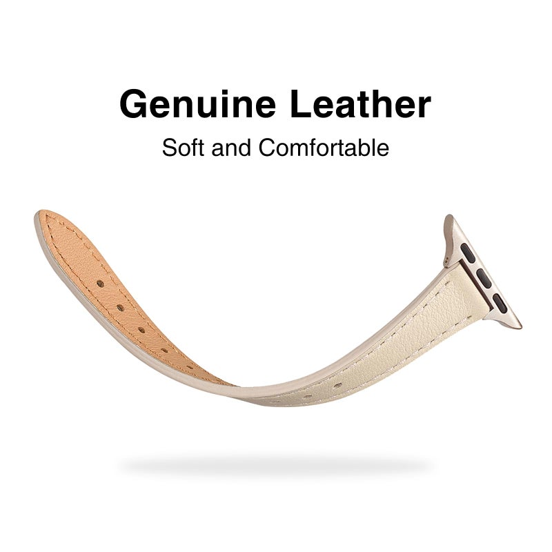 STIROLL Slim Leather Bands Compatible with Apple Watch Band 38mm 40mm 41mm 42mm(Series 11 10), Top Grain Leather Watch Thin Wristband for iWatch SE 9 8 7 6 5 4 3 2 1 (Beige Starlight) - Image 3