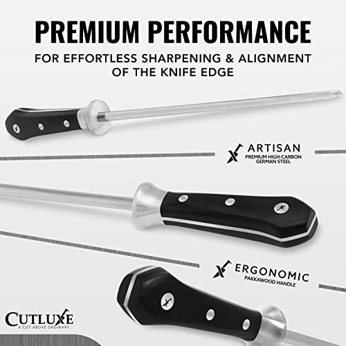Cutluxe Honing Rod, Professional Knife Sharpener Rod – 10" Honing Steel – Ergonomic Handle Design, Grilling Gifts for Men – Artisan Series - Image 2