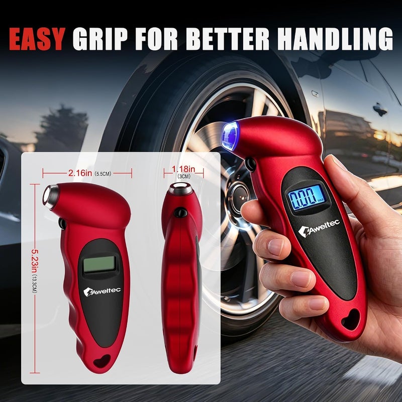 AWELTEC Digital Tire Pressure Gauge 2 Pack,Accurate Air Tire Gauge with Backlit LCD and Non-Slip Grip,Max 150 PSI, 4 Units Settings for Car Truck Motorcycle Bicycle,Red - Image 3