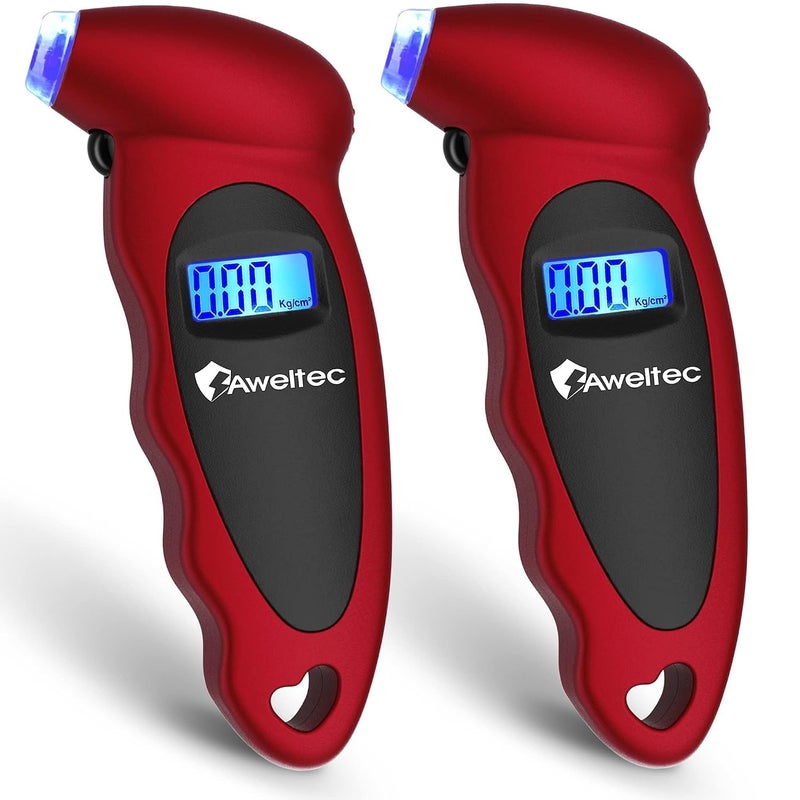 AWELTEC Digital Tire Pressure Gauge 2 Pack,Accurate Air Tire Gauge with Backlit LCD and Non-Slip Grip,Max 150 PSI, 4 Units Settings for Car Truck Motorcycle Bicycle,Red - Image 1