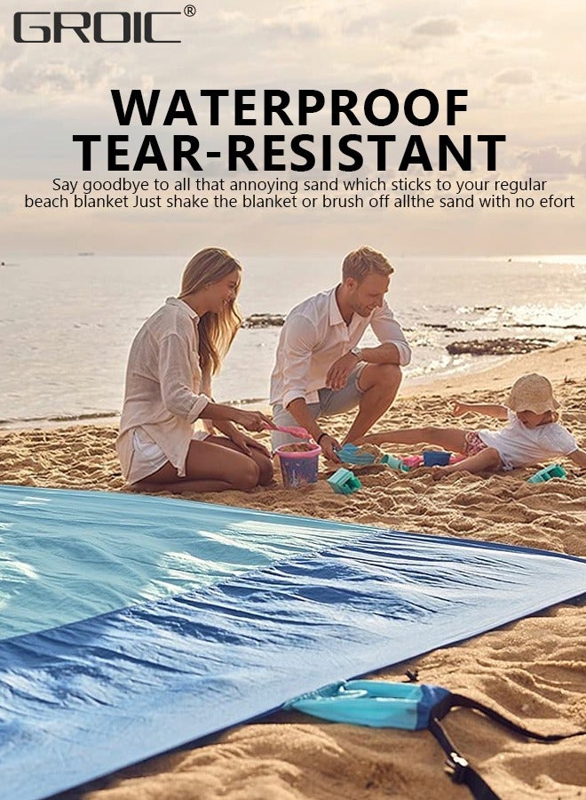 GROIC 200*210 CM Beach Blanket Sandproof, Extra Large Beach Mat, Big & Compact Sand Free Mat Quick Drying, Lightweight & Durable with 4 Stakes & 4 Pockets Bag & 1 Carabiner  - Image 2