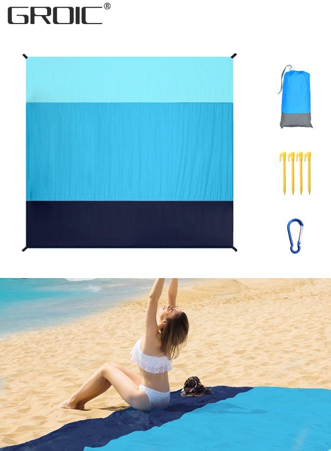 GROIC 200*210 CM Beach Blanket Sandproof, Extra Large Beach Mat, Big & Compact Sand Free Mat Quick Drying, Lightweight & Durable with 4 Stakes & 4 Pockets Bag & 1 Carabiner  - Image 1