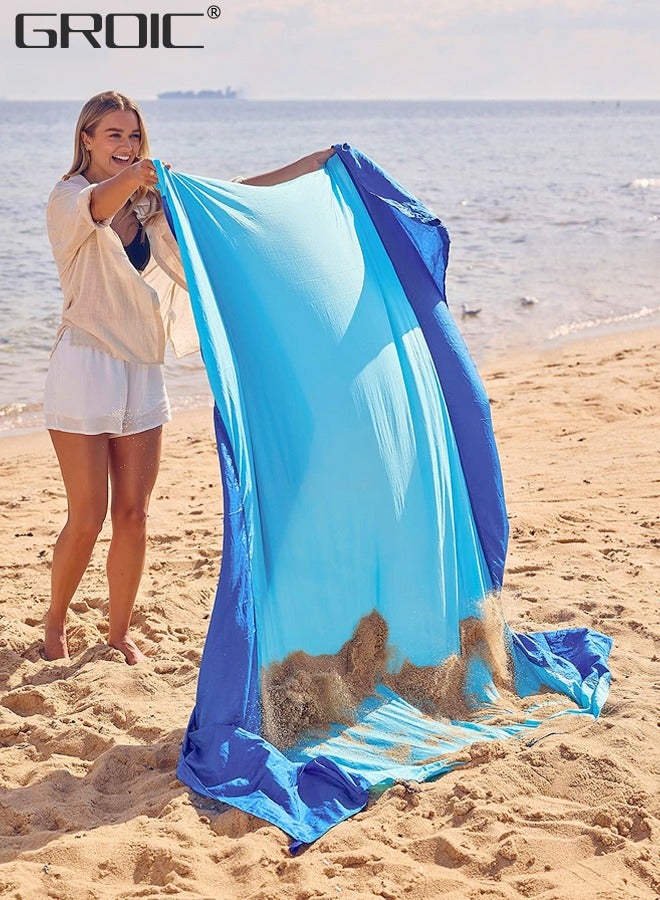 GROIC 200*210 CM Beach Blanket Sandproof, Extra Large Beach Mat, Big & Compact Sand Free Mat Quick Drying, Lightweight & Durable with 4 Stakes & 4 Pockets Bag & 1 Carabiner  - Image 5