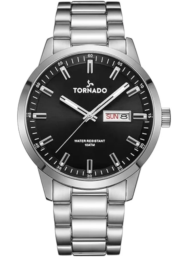 TORNADO TORNADO SPECTRA Men's Miyota 2305 Movement Watch, Analog Display and Solid Stainless Steel Bracelet Strap - T23001-SBSB, Silver