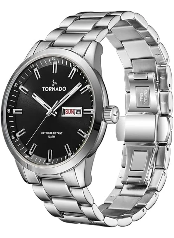 TORNADO TORNADO SPECTRA Men's Miyota 2305 Movement Watch, Analog Display and Solid Stainless Steel Bracelet Strap - T23001-SBSB, Silver