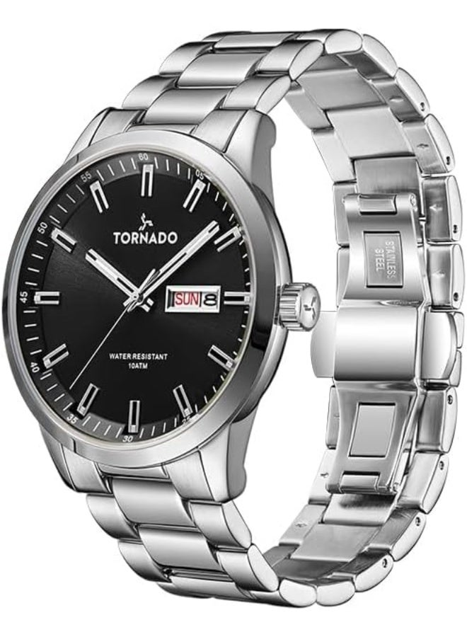 TORNADO SPECTRA Men's Miyota 2305 Movement Watch, Analog Display and Solid Stainless Steel Bracelet Strap - T23001-SBSB, Silver - Image 2
